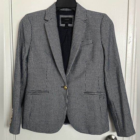 J.Crew Campbell Blazer navy white houndstooth Size 6 - Picture 2 of 6
